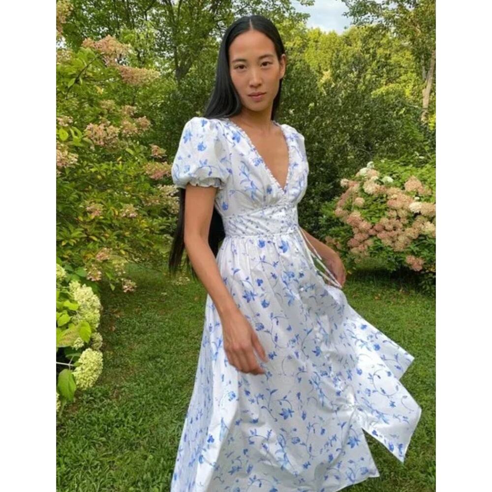Women's Hill House Sabrina Nap Dress in Blue Botanical size XL Coquette Cottage - Picture 5 of 5